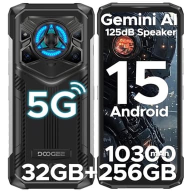 DOOGEE Blade 20 Play Rugged Smartphone 5G, Effetto Luce LED, 125dB Altoparlante, 50MP AI+20MP Visione Notturna, 32GB+256GB Android 15 Telefono Rugged, Gemini AI/MTK 7050/6.56"/10300mAh/NFC/Dual SIM