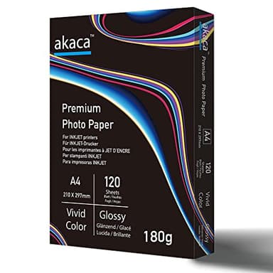 akaca Carta Fotografica Lucida Premium Glossy Photo Paper, A4 (210 x 297 mm), 120 Fogli, 180g/m², per Tutte Stampanti A Getto d'inchiostro