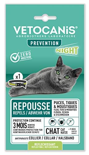 Vetocanis - Collare antiparassitario per gatti notte - Antizecche e antipulci gatto - Efficace 3 mesi - Per gatti di più di 9 mesi - Resistente all'acqua - Formulato sotto controllo veterinario