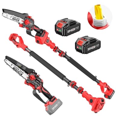 2 in 1 Mini Motosega a Batteria e Potatore Telescopico, Avhrit 8 Pollici Motosega Elettrica, Sistema di lubrificazione, 120° Testa Inclinabile, Altezza di Lavoro 16 FT
