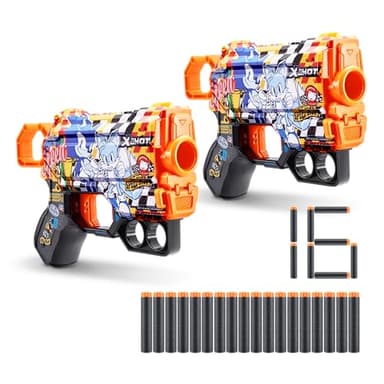 Pistola XSHOT Skins Menace Sonic Super Speed - Sonic il Riccio con 16 dardi, ricarica facile, dardi con tecnologia a sacca d'aria, pistola giocattolo gommapiuma per bambini, (2 Pistola, 16 Dardi)