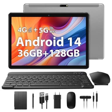 TIGERFU 10 Pollici Tablet Android 14, 36GB RAM+128GB ROM(1TB TF), Octa-Core 2.0 GHz, 4G LTE & 5G WiFi, GMS Certified, 8000mAh, Bluetooth 5.0, 8MP+5MP Pixel, Tablet con Tastiera, Mouse e Penna - Grigio