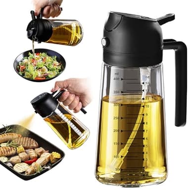 TrendPlain Spruzzino Olio per Friggitrice Aria 470ml, Dosatore Olio 2 in 1, Oliera Spray per Cucina, Insalata e Aceto, Accessori Cucina senza BPA - Nero