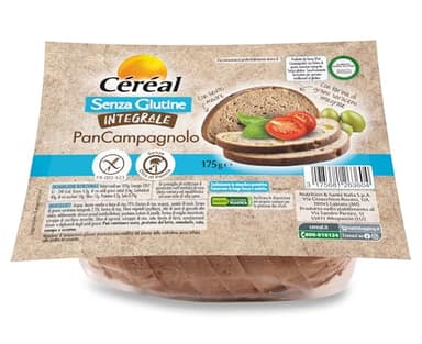 CÉRÉAL PAN CAMPAGNOLO INTEGRALE, Pane senza glutine e lattosio, Con lievito madre, A base di farina di grano saraceno integrale, ottimo per colazione, pranzo e cena, 175 gr