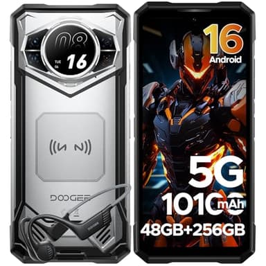 DOOGEE S200 Rugged Smartphone 5G Android16,Con Cuffie Sportive Conduzione Ossea,6.72”FHD+1.32"AMOLED Rear Display,Dimensity 7050,48GB+256GB,10100mAh,100MP+20MP Telefono Indistruttibile,Face ID/OTG/NFC