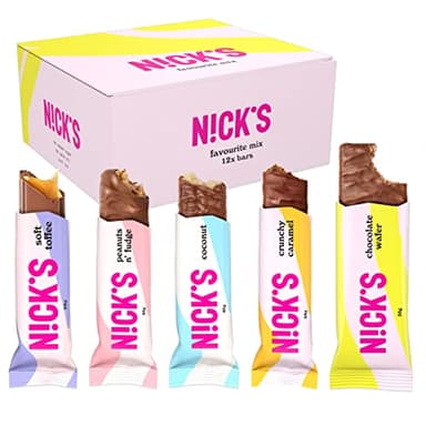 NICKS Mix di Cioccolato Favorito con Barrette Keto Snack Senza Zucchero Aggiunto Dolci Senza Glutine Low carb Caramelle (12 x Chocolate Bar)