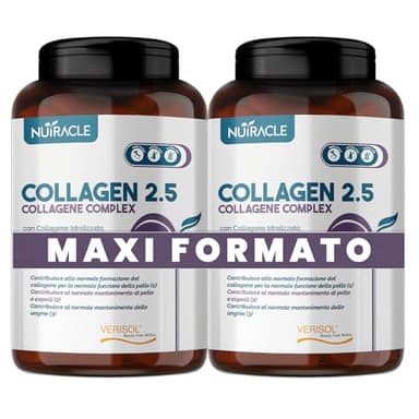 Collagene Idrolizzato Verisol® 2500 mg + Acido Ialuronico + Coenzima Q10 - Integratore Pelle, Capelli e Ossa con Biotina, Zinco e Vitamina C - 240 compresse, Nutracle
