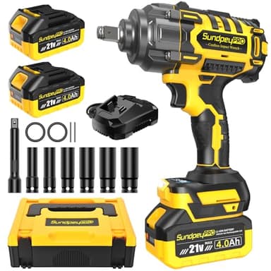 SundpeyPRO Avvitatore a Impulsi 1300Nm, 21V Avvitatore ad Impulsi 1/2", con2 Batterie 4.0Ah, Motore Brushless e 3 Velocità + Modalità RSS, Cassetta & Accessori, Per Auto, Cantieri & Fai da Te