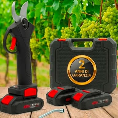 081 Store - Forbici Potatura Elettriche a 2 Batteria – 2 ANNI DI GARANZIA – Cesoie Professionali 48V con Valigetta, Taglio Rami fino a 25mm, Lame in Acciaio, Forbici da Giardinaggio
