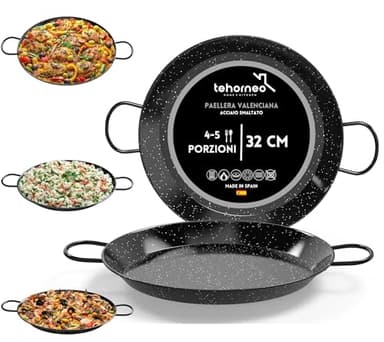 TEHORNEO Padella per Paella, Paellera Induzione 32 cm Acciaio Smaltato 4-5 porzioni, Paellera, Padella Paella, Pentola per Paella, Pentola Paella, Paella