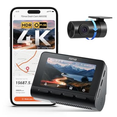 70mai A800SE Dashcam 4K+1080P GPS WiFi, Doppia Telecamera Auto Fronte/Retro con SD 128GB, F1.55, HDR, Visione Notturna, ADAS, Schermo 3", Parcheggio 24/7, Supporta fino a 512GB