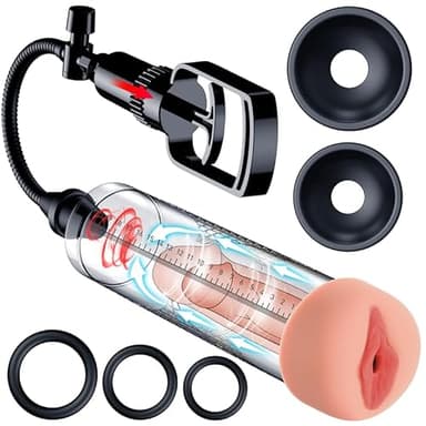 Pompa Pene Manuale per Ingrandimento - Masturbtore per Uomo Realistici, Aggiornamento Pompa Pene Sex Toys per Uomo Allungamento Pene per Uomo con Vagina Finta Masturbatore Ausilio per l'erezione