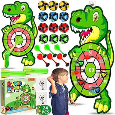 Frasheng Giochi Bambini Giocattolo per Freccette Bersaglio, 77 cm, Dinosauro Ggioco Freccette con 12 Palline Adesive 6 Freccette, Bersaglio Freccette Bambini, Bambini Regalo Natale Compleanno 3-9 Anni