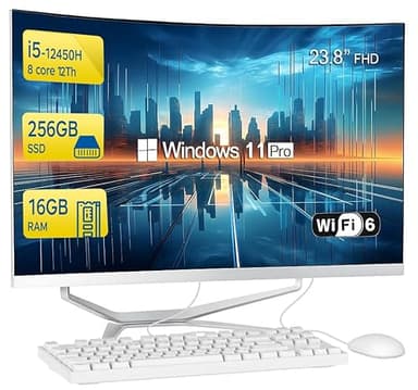Computer desktop curved FHD All in One PC, i5-12450H, processore 8 core, 16 GB di RAM, 256 GB SSD,WiFi,Bluetooth WiredKeyboard & Mouse – Perfetto per uso domestico e ufficio, Windows 11 Pro AIO PC