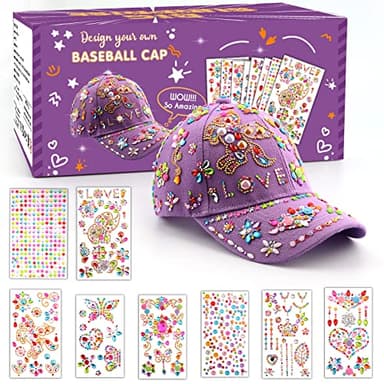 Regalo Bambina 4 5 6 7 8 9 10 11 Anni, Kit Cappellino da Baseball Fai Da Te Ragazze, Idee Regali Bambina Compleanno di nuovo a scuola, DIY Berretto da Baseball con Gemma Stickers, Regalo Cappello