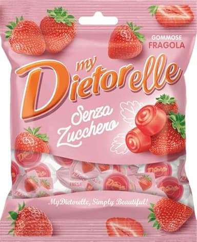 Dietorelle - Caramelle Morbide Vegan Fragola, Caramelline Morbide, Senza Zucchero, Senza Glutine, Con Dolcificante Naturale - 70 Gr