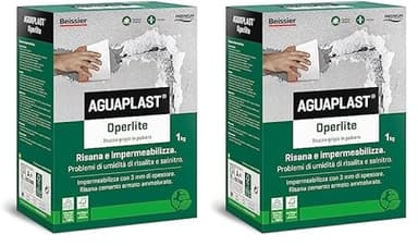 AGUAPLAST Operlite stucco risanante contro umidità e salnitro, 1kg - Stucco, intonaco colore grigio chiaro (Confezione da 2)