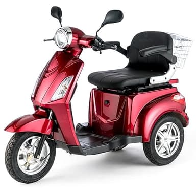 VELECO ZT15 - Scooter Disabili a 3 ruote - Completamente assemblato e pronto all'uso - Freno elettromagnetico automatico - Tachimetro a LED(ROSSO)