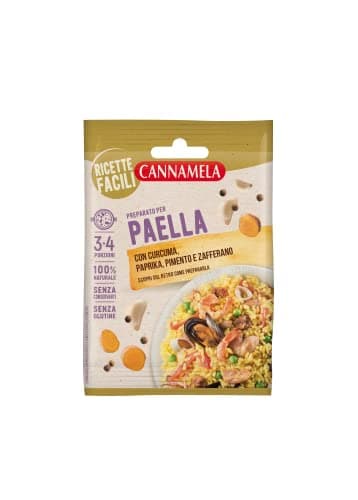 Cannamela, Ricette Facili, Preparato per Paella, con Curcuma, Paprika, Pimento e Zafferano, Senza Glutine, Pronto in Pochi Minuti, Busta da 3-4 Porzioni