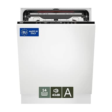 AEG FSE76727P Lavastoviglie Da Incasso 60 cm, Serie 7000, GlassCare, Lavastoviglie Integrata Totale, Classe A, 14 coperti, Vassoio MaxiFlex, Mulinello ProClean, Beam on Floor