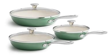 Redchef Set di 6 padelle in ceramica a induzione, antiaderenti con coperchio, padelle 20/24/28 cm, per tutti i piani cottura, senza PTFE, senza PFAS, lavabili in lavastoviglie (verde)