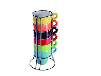 Out of the blue Set di 6 Mini Tazze da Espresso con Supporto in Metallo/Materiale : Ceramica/Dimensioni : 5,5 x 7 cm