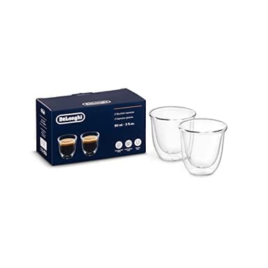 De'Longhi DLSC310, Bicchieri Espresso di Vetro a Doppia Parete, Vetro Borosilicato ritenzione del calore, Trasparente, Set di 2 pezzi x 90 ml