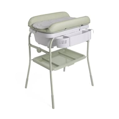 Chicco Cuddle & Bubble Vaschetta Bagnetto Fasciatoio Neonato Ergonomico con Materassino e Morbido Riduttore, Altezza Regolabile, Chiusura Compatta, Parent Organizer, Max 11kg, Grigio e verde