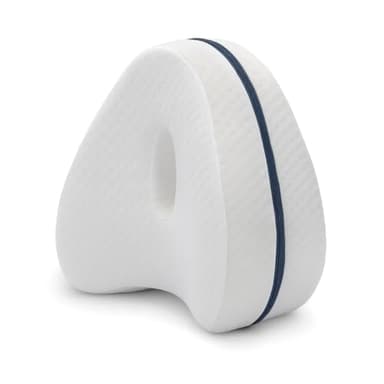 Cuscino per ginocchia in memory foam ortopedico, ideale per dormire sul fianco. Supporta gambe e anche, aiuta ad alleviare il mal di schiena e favorisce una postura corretta durante il sonno.