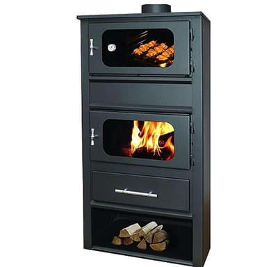 Stufa a Legna Idro Termostufa con Forno in Acciaio 10,9 kW Firenze Idro con Termometro con Vetro Ceramico Ampia vista fuoco Caldaia Termosifoni