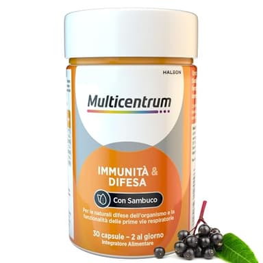 Multicentrum Immunità&Difesa Integratore Alimentare con Vitamina C, Sambuco Nero e Zinco per un Supporto alle Naturali Difese Immunitarie dell'Organismo, per Adulti, 30 Capsule