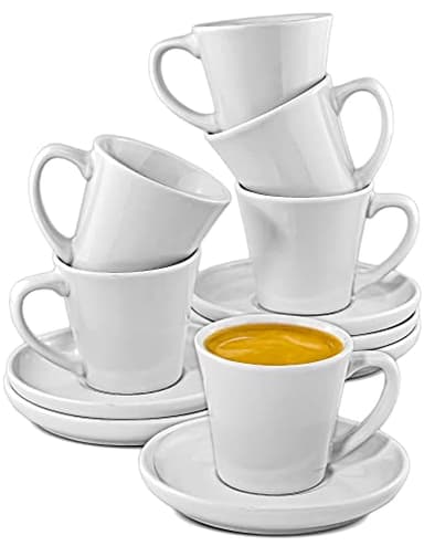 Cosumy Set di 6 Tazzine da Caffè Espresso Bianche - Con Piattini - Ceramica Bianca - Lavabile in Lavastoviglie - 70ml - Impilabili