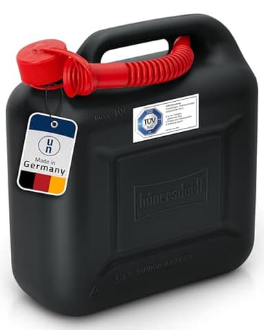Hünersdorff Tanica per carburante 812800 STANDARD 10l per benzina, diesel e altre merci pericolose, omologata UN, made in Germany, produzione approvata dal TÜV, nero, con tubo di scarico