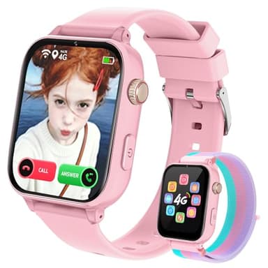 Smartwatch Bambini, Orologio per Bambino Bambina GPS con 4G Telefono, SOS Videochiamata Chat Vocale Sveglia Contapassi Modalità Classe Gioco, Smartwatch Ragazza e Ragazzo 4-12 Anni Kids Regalo, Rosa