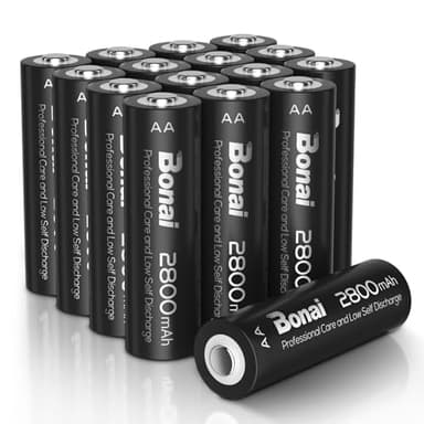 Pile Ricaricabili AA ad Alta Capacità 1,2V 2800mAh, Bonai Battericabili Ricaricabili Stilo AA Ni-MH (1200 cicli, Pre-caricate, confezione da 16)