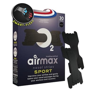 Air Max Cerotti Nasali Sport Neri - 30 Strisce Nasali Extra Forte per Respirare Meglio & Aumentare il Flusso d’Aria - Funziona Subito – Running, Ciclismo, Hyrox, Fitness e Sport - Senza Lattice