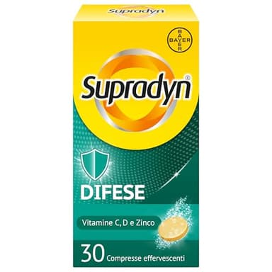 Supradyn Difese Integratore Multivitaminico con Vitamina D3, C, Zinco, Integratore Difese Immunitarie Adulti, Multivitamine per Sistema Immunitario - 30 Compresse Effervescenti Gusto Arancia