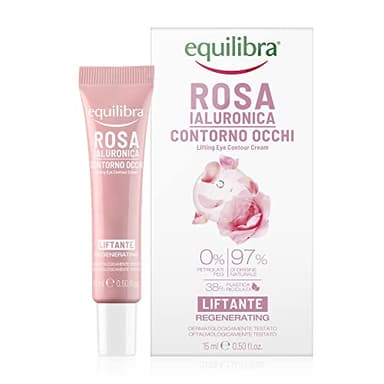 Equilibra Viso, Rosa Ialuronica Contorno Occhi Liftante, Siero Contorno Occhi a Base di Estratto di Rosa Damascena, Acido Ialuronico, Attivo da Semi di Sesamo e Microalghe, Effetto Lifting, 15 ml