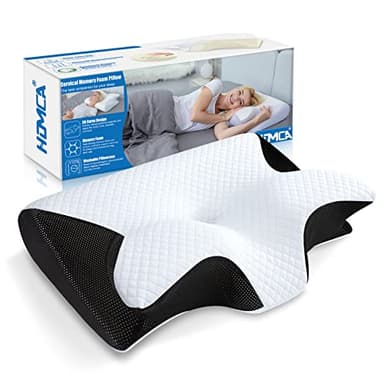 HOMCA Cuscino Ortopedico, 2 in 1 Cuscino Ergonomico in Memory Foam per Dormire, Cuscino per Supporto Cervicale con Federa Sfoderabile e Lavabile, 60x40x12/14 cm, Nero