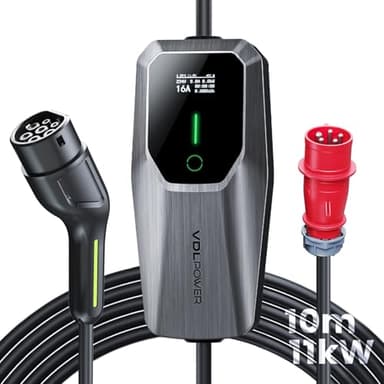 VDLPOWEREU Colonnina Ricarica Auto Elettrica, 11KW 10m Caricabatterie per Veicoli Elettrici da Tipo 2, Cavo di Ricarica per Veicoli Elettrici da 6-16A con Presa Trifase CEE, IP65 (IEC 62196-2), LCD