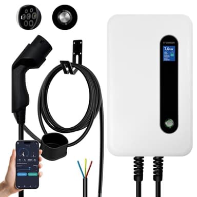 7.4KW Ricarica Auto Elettrica, Tipo 2 6M Cavo Ricarica EV, 32A Wallbox con Display LCD, IP66 Impermeabile Caricabatteria da Auto Elettrica Compatibile con Model Y e Altri EV