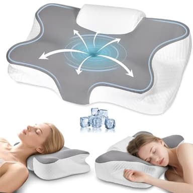 Levesolls Cuscino Cervicale per Dormire 2 in 1 - Cuscino in Memory Foam per Dormitori Laterali, Supini e Supporto Ergonomico, con Federa Sfoderabile e Lavabile, 61x41x12/13cm