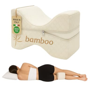 Cuscino Ergonomico Gambe e Ginocchia in Memory Foam | Federa in Bamboo Naturale Sfoderabile | Supporto per Dormire sul Fianco, Sollievo Dolore Lombare e Sciatica | Certificato OEKO-TEX | Made in Italy
