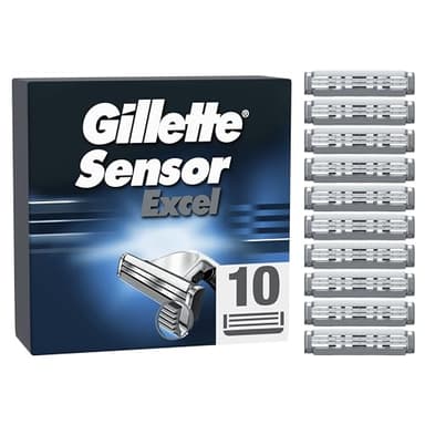 Gillette Sensor Excel, Confezione da 10 Lamette da Barba di Ricambio, Rivestimento in Cromo per Lame che Durano a Lungo