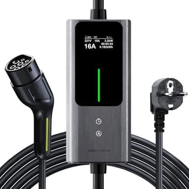 VDLPOWEREU Cavo Ricarica Auto Elettrica Tipo 2, 3,68kW | 6-16A | 5m Colonnina Ricarica Auto Elettrica, Caricatore Auto Elettrica Tipo 2 Schuko con LCD Controllo Digitale, IP65, IEC19621-2