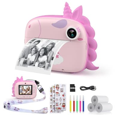 HiMont Macchina Fotografica Bambini Istantanea, 20MP/1080P HD Fotocamera Istantanea Bambini Digitale con 32GB Scheda SD, Carta da Stampa & Accessori Divertenti,Regalo per Bambino dai 3-14(Rosa)