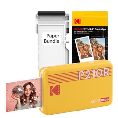 KODAK Mini 2 Retro Stampante Fotografica Portatile 5,3 x 8,6 cm, 38 Fogli, Stampante Smartphone Bluetooth per iPhone & Android, Stampe a Colori Istantanee, Sublimazione 4PASS, Giallo
