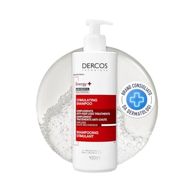 Vichy Dercos, Shampoo Energizzante, Per Tutti i Tipi di Capelli, Azione Anti-Caduta, Capelli Sani e Forti, Arricchito con Aminexil e Niacinamide, 400 ml