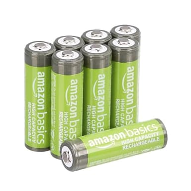 Amazon Basics confezione da 8 batterie ricaricabili AA NiMH ad alta capacità, 2400 mAh, 1,2 V, ricaricabili fino a 400 volte, precaricate