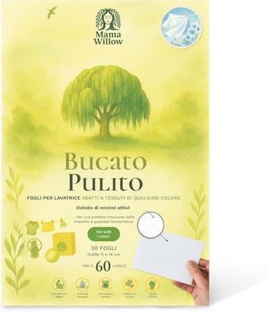 Mama Willow Detersivo Naturale in Fogli per Bucato(30): Formula Concentrata e Senza Sprechi – Tensioattivi di Origine Vegetale ed Enzimi – Senza Parabeni, Fosfati e Sbiancanti – Profumazione Delicata